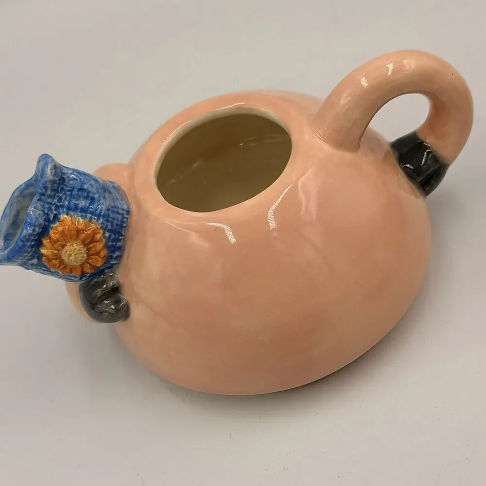 Vintage Ceramic Stacking Pig Teapot Mug Set Sunflower Psalm 51:10 Signed 1999
